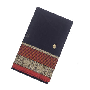 Midnight Blue Handloom Kanchi Cotton Saree With Annam Buttas