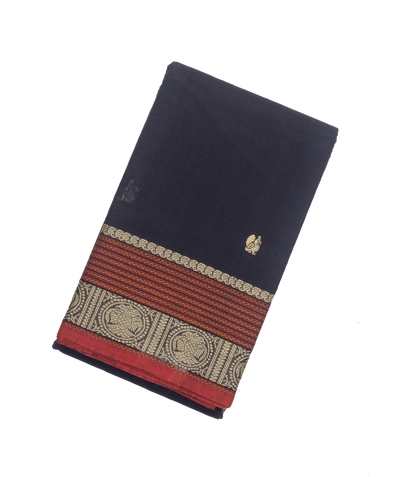 Midnight Blue Handloom Kanchi Cotton Saree With Annam Buttas