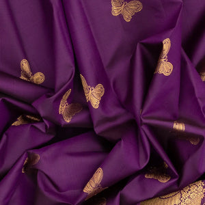 Magenta Handloom Kanchipuram Silk Saree With Butter Fly Buttas