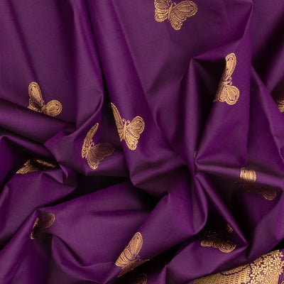 Magenta Handloom Kanchipuram Silk Saree With Butter Fly Buttas