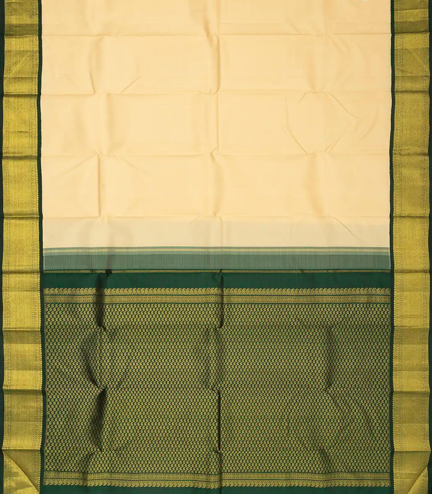 Sandal Handloom Kanchipuram Korvai Silk Saree With Green Border