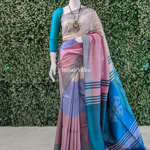 Dodger & Columbia Blue Handloom Bishnupuri Silk Saree
