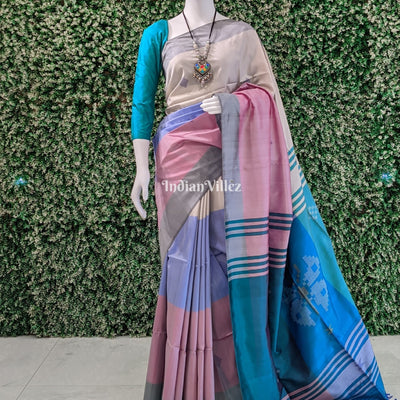 Dodger & Columbia Blue Handloom Bishnupuri Silk Saree