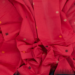 Pink Handloom Korvai Kanchi Cotton Saree With Annam Buttas