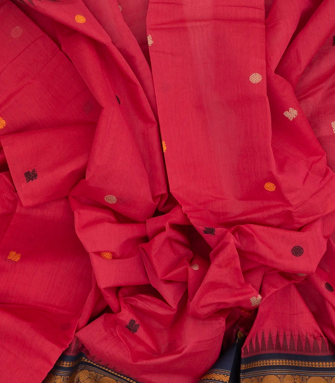 Pink Handloom Korvai Kanchi Cotton Saree With Annam Buttas