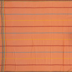 Peach Handloom Bhujodi Cotton Saree With Multi Colour Checks