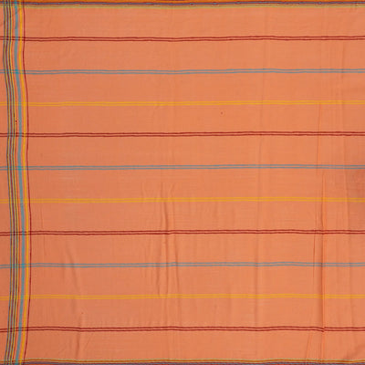 Peach Handloom Bhujodi Cotton Saree With Multi Colour Checks