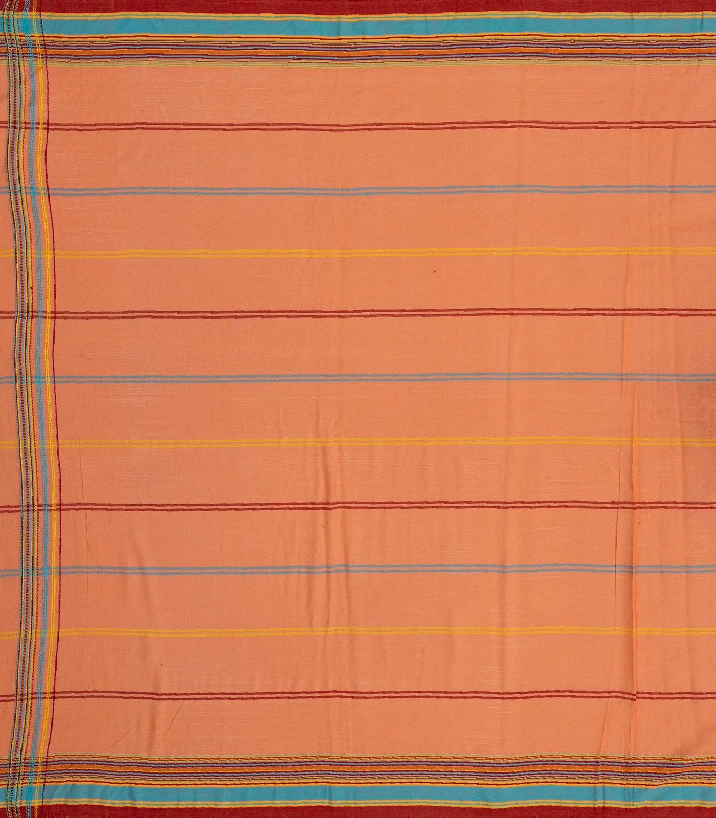 Peach Handloom Bhujodi Cotton Saree With Multi Colour Checks