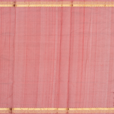 Peach Handloom Silk Cotton Saree With Zari Checks