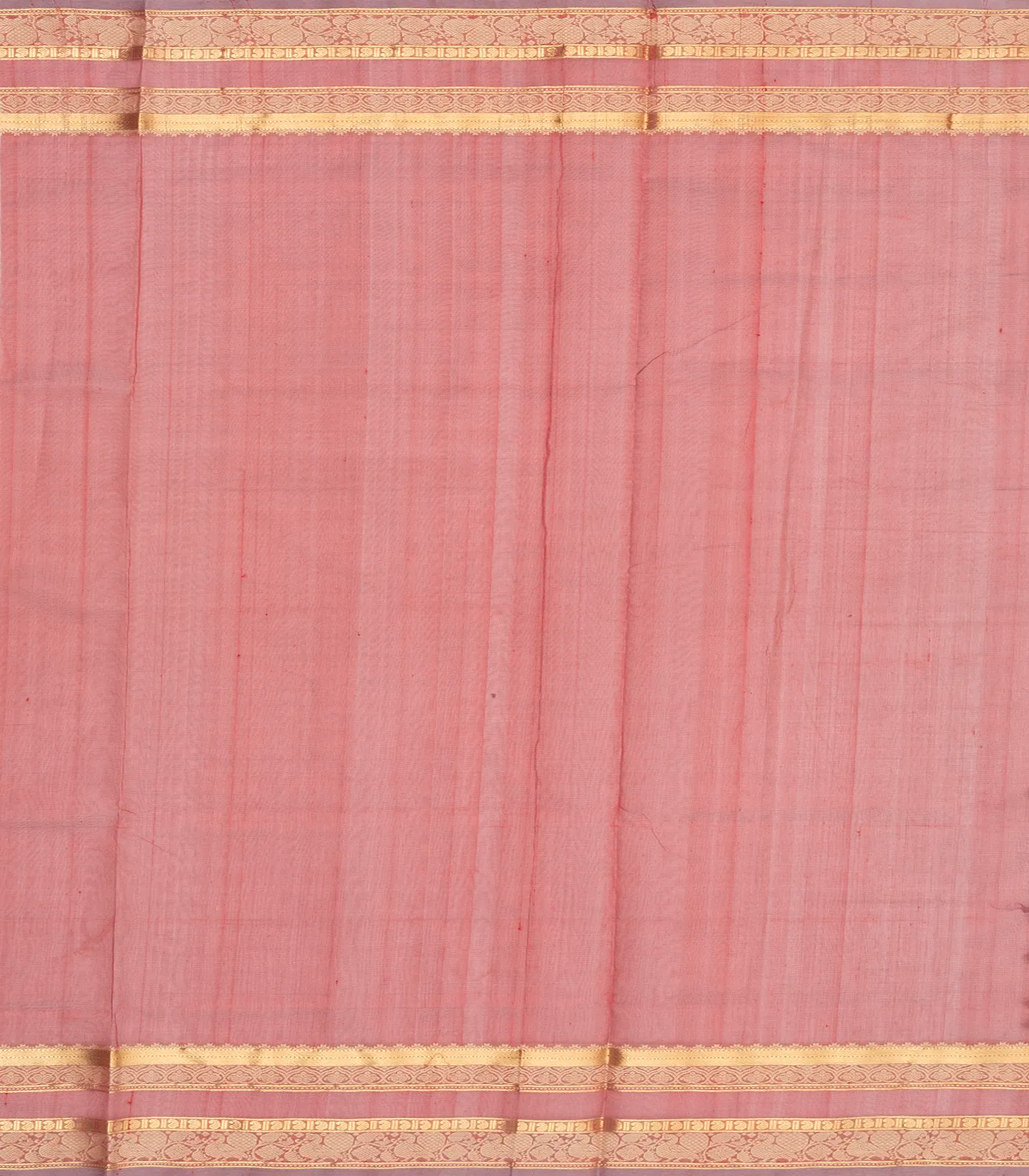 Peach Handloom Silk Cotton Saree With Zari Checks