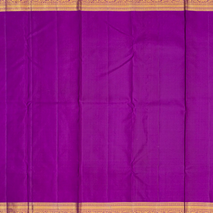 Yellow Handloom Kanchipuram Korvai Silk Saree With Floral Motifs & Contrast Magenta Border