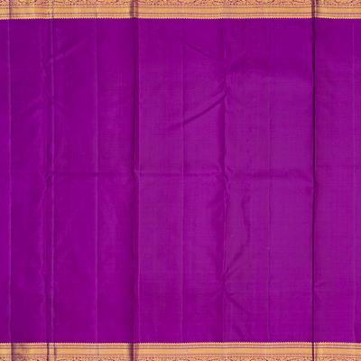 Yellow Handloom Kanchipuram Korvai Silk Saree With Floral Motifs & Contrast Magenta Border