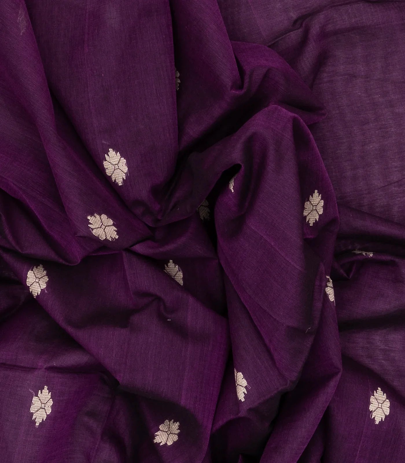 Magenta Handloom Bengal Cotton Saree With Floral Buttas