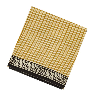 Cream Woven Jaipur Cotton Saree Printed With Gold Stripes