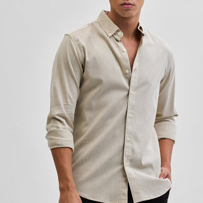 Beige Solid Oxford Shirt