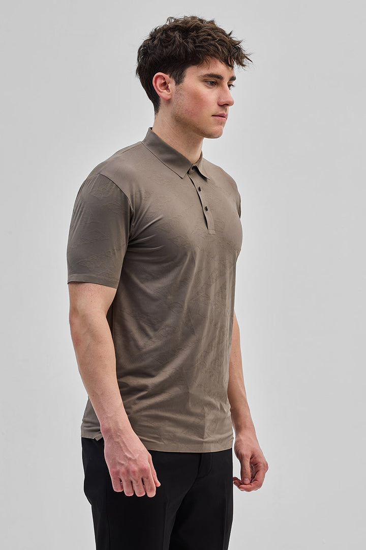 Grey Textured Stitchless Polo T-Shirt