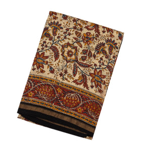 Cream Handloom Chanderi Cotton Saree With Printed Crimson Floral Motif