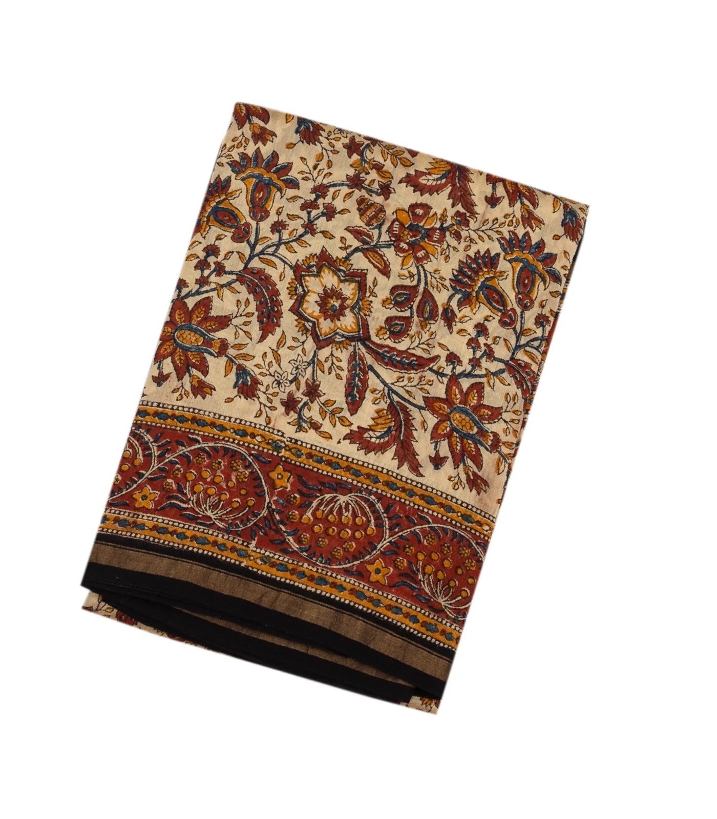 Cream Handloom Chanderi Cotton Saree With Printed Crimson Floral Motif