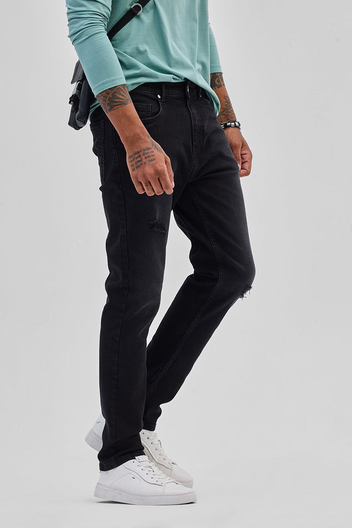 Black Distressed Slim Fit Jeans