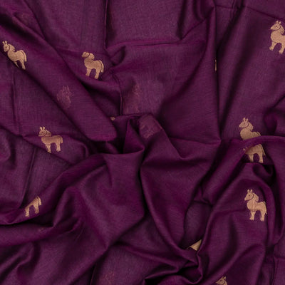 Magenta Handloom Bengal Cotton Saree With Horse Blouse