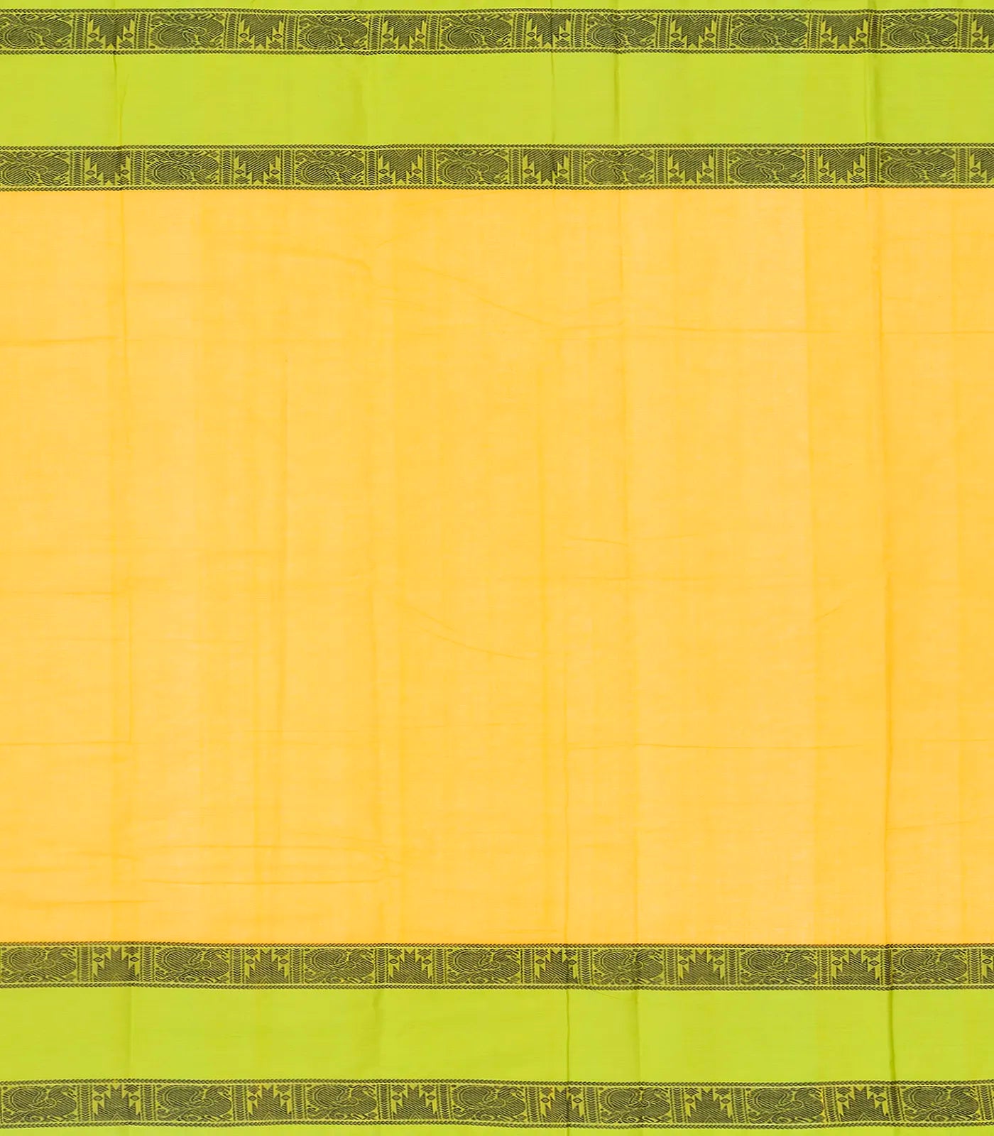 Yellow Handloom Kanchi Cotton Saree With Green Border
