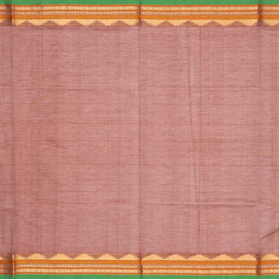 Dusty Pink Handloom Silk Cotton Saree With Checks & Contrast Border