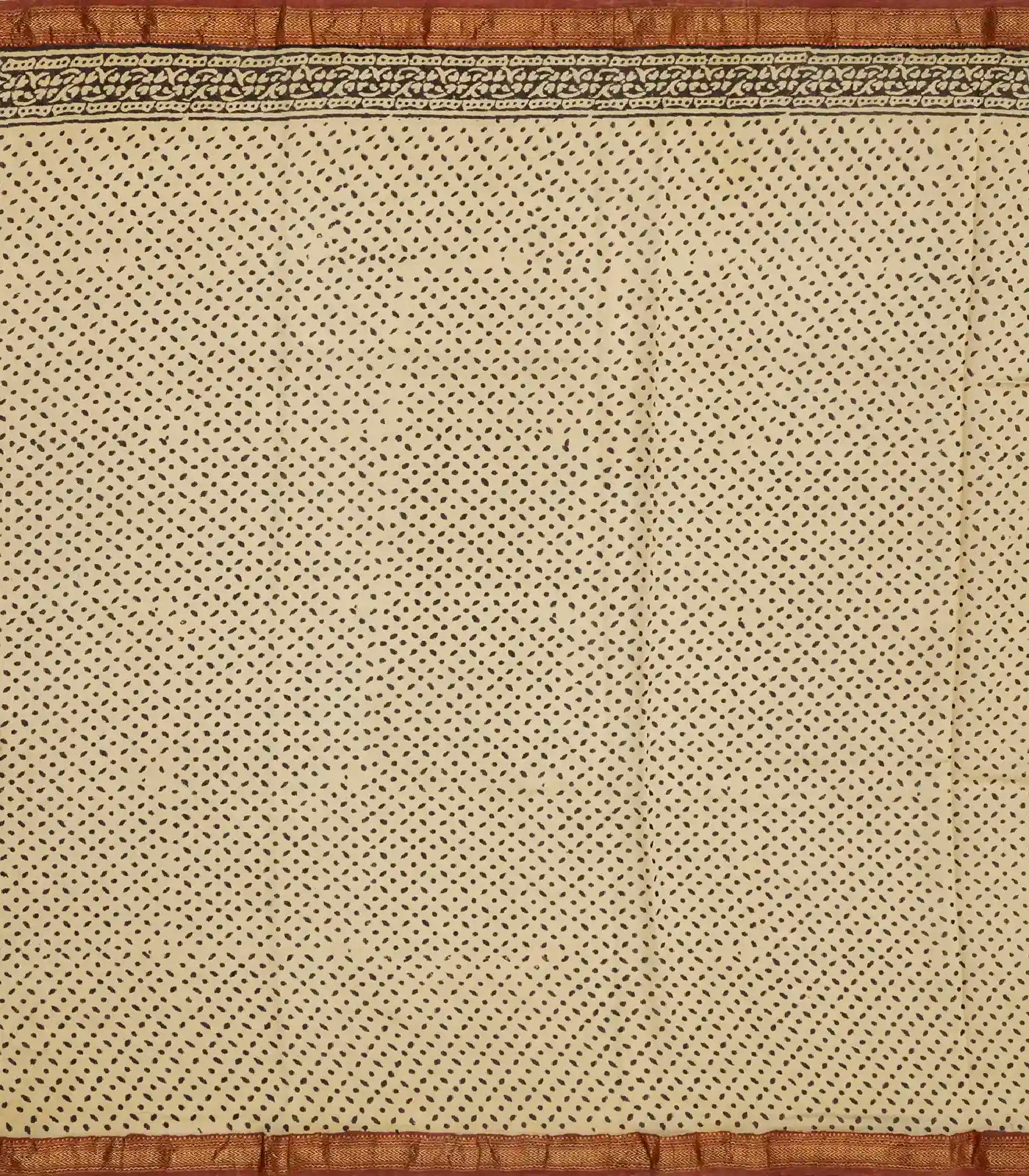 Dark Olive Handloom Chanderi Cotton Saree With Printed Floral Motif