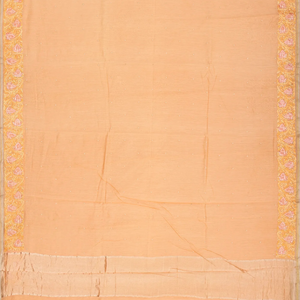 Peach Handwoven Linen Saree Embroidered With Floral Motifs