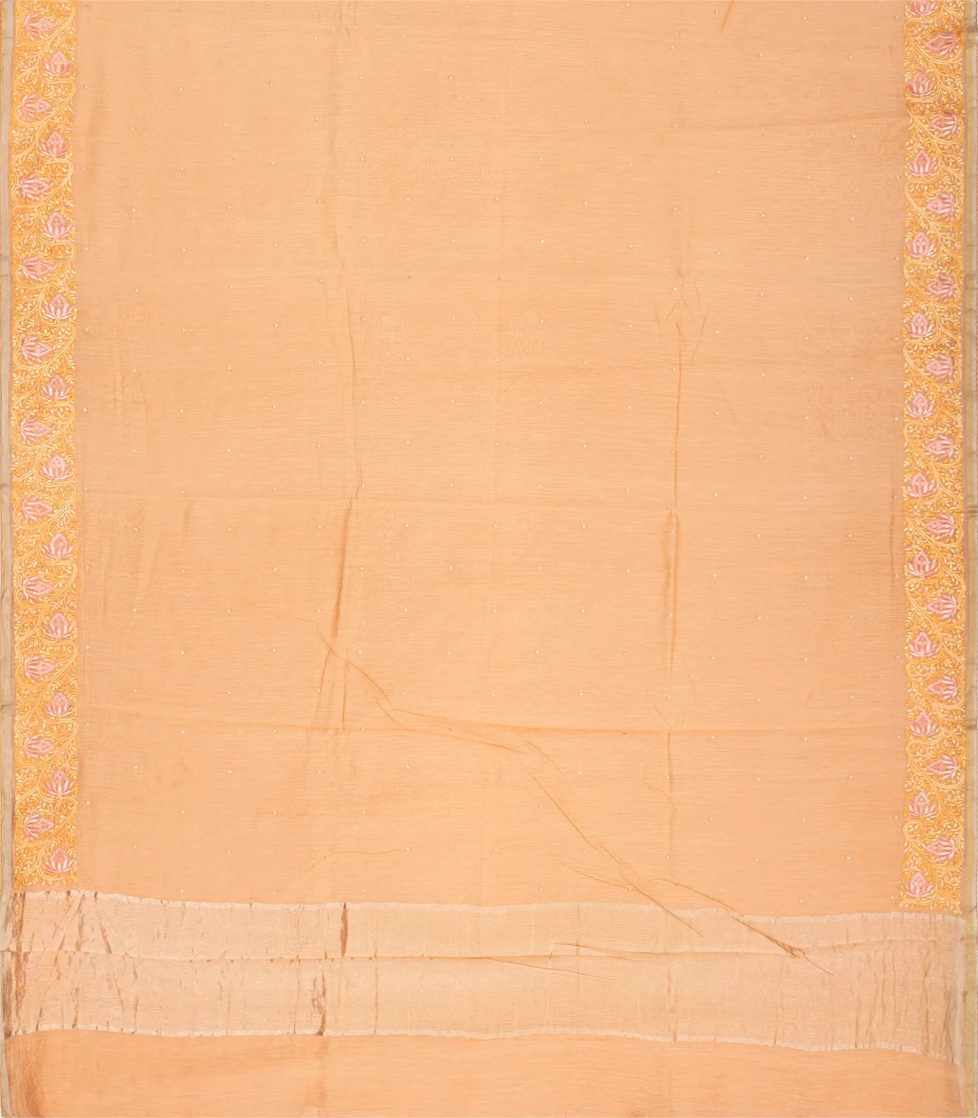 Peach Handwoven Linen Saree Embroidered With Floral Motifs