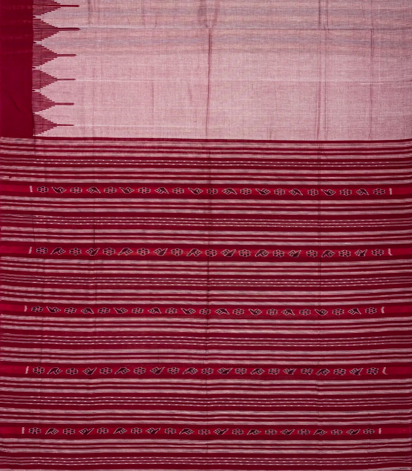 Chestnut Pink Orissa Plain Cotton Saree With Temple Border