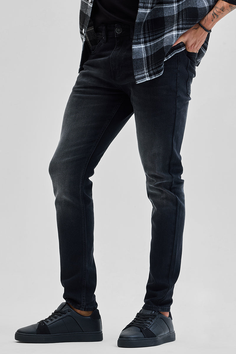 Charcoal Black Tapered Fit Jeans