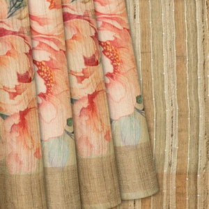 Light Green Handloom Tussar Silk Saree With Printed Crane Motifs-Light Green