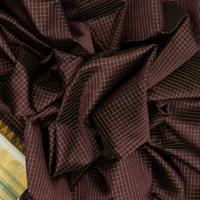 Dark Brown Handloom Korvai Silk Cotton Saree With Contrast White Border