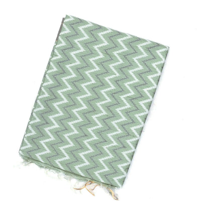 Grey Handwoven Dupion Silk Saree With Printed Chevron Motifs