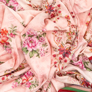 Baby Pink Chanderi Cotton Saree With Printed Floral Motifs