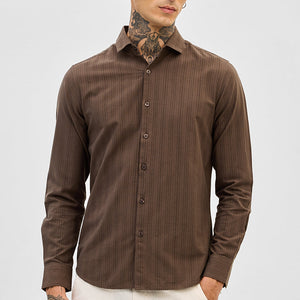 Brown Slim Fit Stripes Shirt