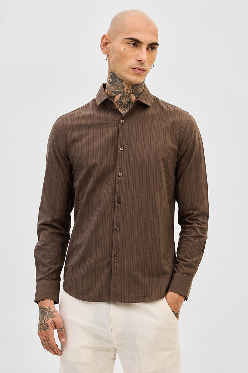 Brown Slim Fit Stripes Shirt
