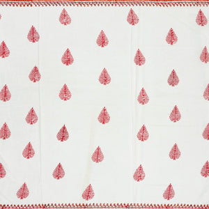 White Woven Jaipur Cotton Saree Printed With Red Floral  Motifs