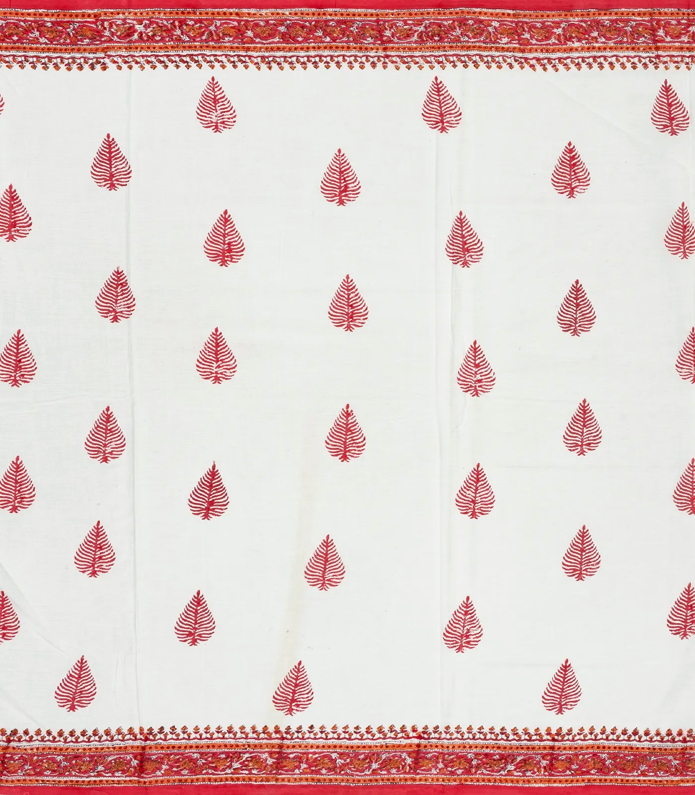White Woven Jaipur Cotton Saree Printed With Red Floral  Motifs