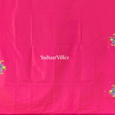 Pink Krishna Janmashtami Theme Hand-Painted Pattachitra Saree