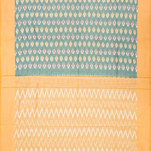 Shadow Green Handloom Orissa Cotton Saree With Tie & Dye Floral Motifs