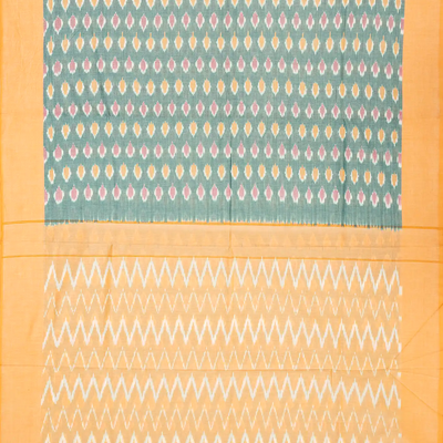 Shadow Green Handloom Orissa Cotton Saree With Tie & Dye Floral Motifs