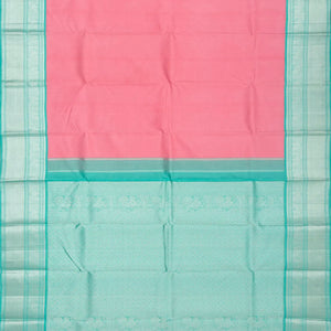 Bubblegum Pink Handloom Kanchipuram Korvai Silk Saree With Turquoise Border