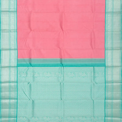 Bubblegum Pink Handloom Kanchipuram Korvai Silk Saree With Turquoise Border