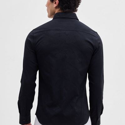 Black Slim Fit Self-Design Shirt