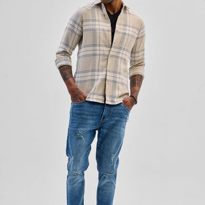 Beige Checks Slim Fit Shirt