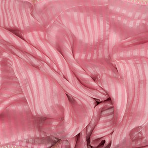 Bubble-gum Pink Woven Organza Silk Saree With Embroidered Floral Motifs