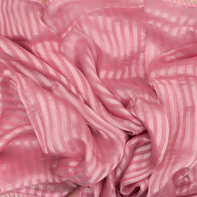 Bubble-gum Pink Woven Organza Silk Saree With Embroidered Floral Motifs