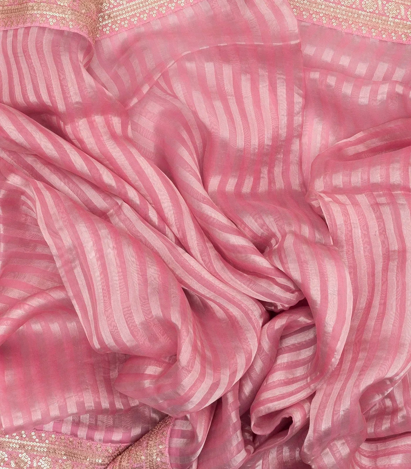 Bubble-gum Pink Woven Organza Silk Saree With Embroidered Floral Motifs