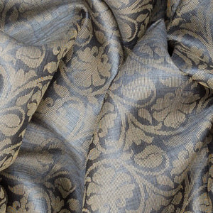 Grey Handwoven Tussar Silk Saree With Floral Vine Motifs & Contrast Pink Pallu-Grey